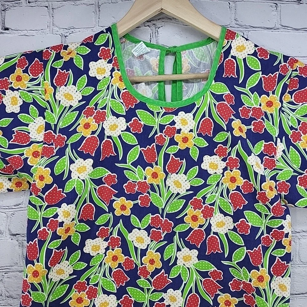 Vintage Childrens Art Smock Full-Coverage Apron Size Me Green Floral Apron Tree‎